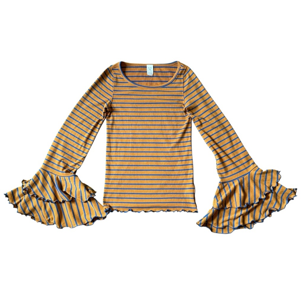 We The Free Mustard and Navy Striped Long Sleeve Top